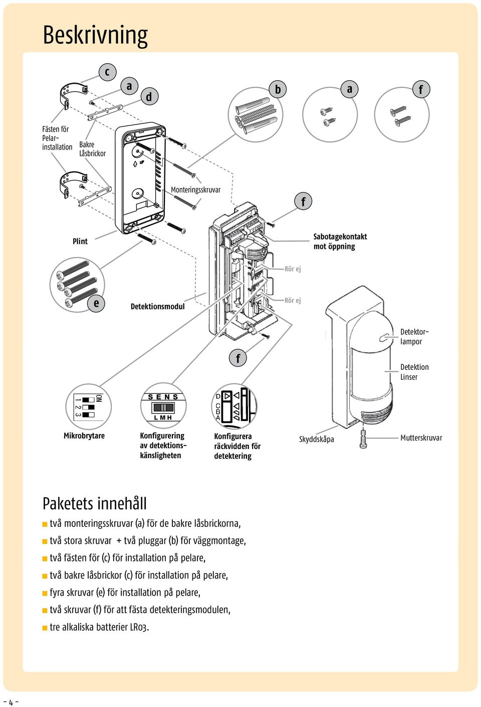 två monteringsskruvar (a) ör de bakre låsbrickorna, n två stora skruvar + två pluggar (b) ör väggmontage, n två ästen ör (c) ör installation på pelare, n två bakre