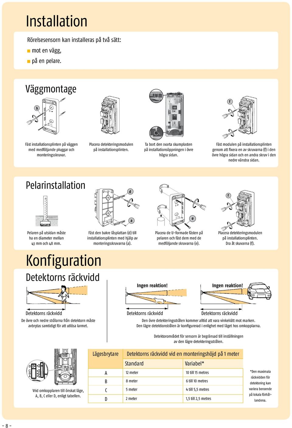 Fäst modulen på installationsplinten d genom att ixera en av skruvarna () i den övre högra sidan och en andra skruv i den nedre vänstra sidan.