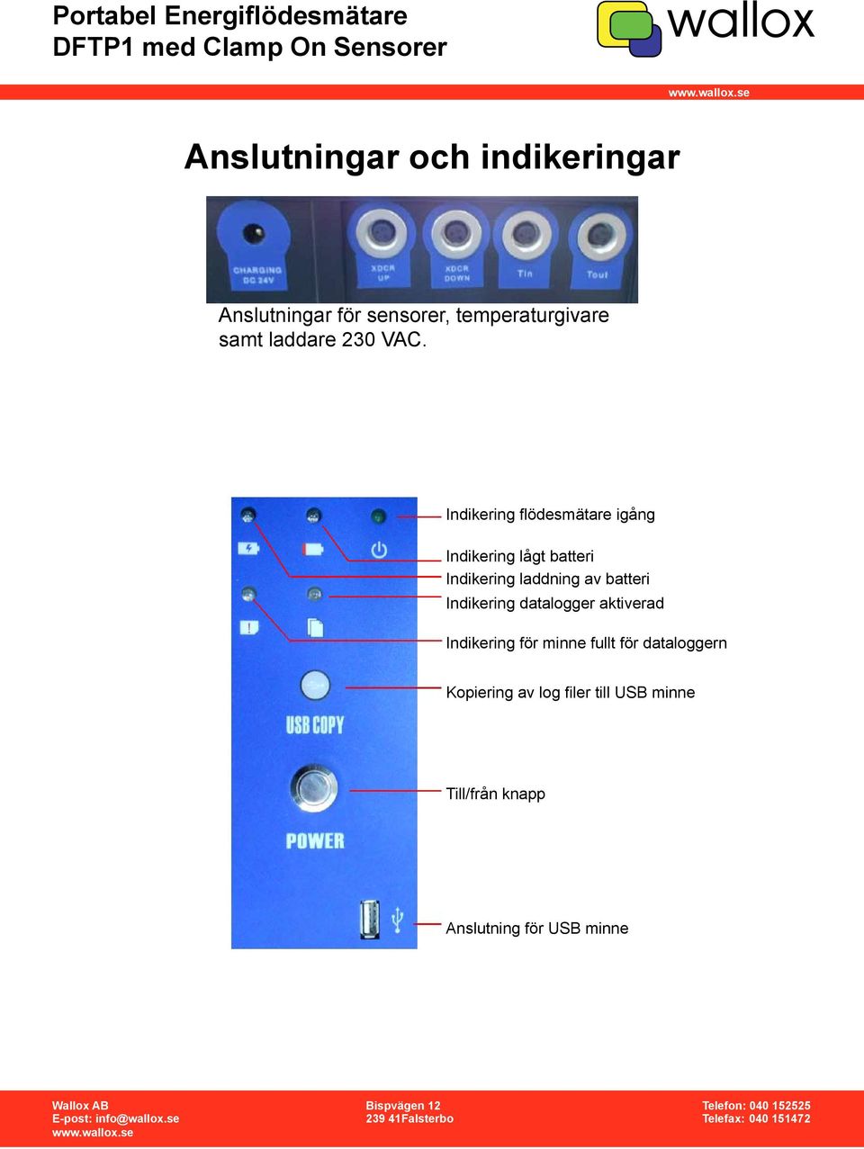 datalogger aktiverad Indikering för minne fullt för dataloggern Kopiering av log filer till USB