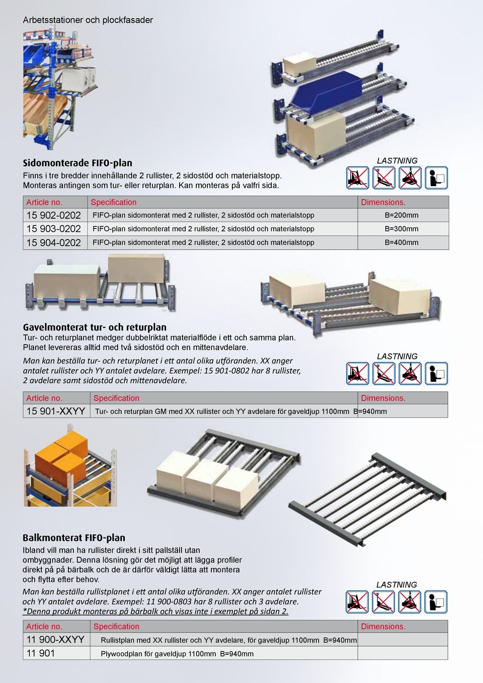 med 2 rullister, 2 sidostöd och materialstopp B=200mm B=300mm B=400mm Gavelmonterat tur- och returplan Tur- och returplanet medger dubbelriktat materialflöde i ett och samma plan.
