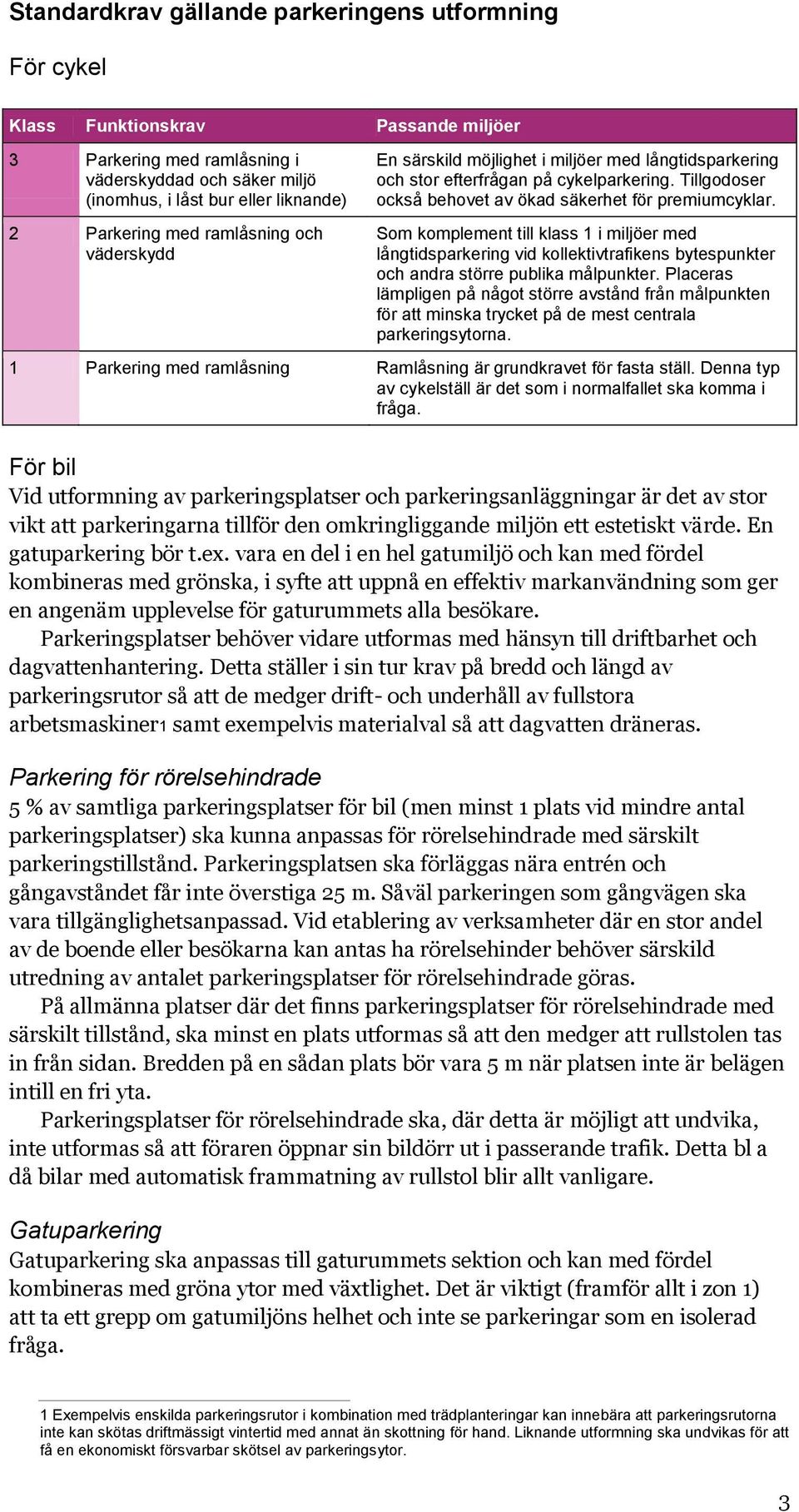 Som komplement till klass 1 i miljöer med långtidsparkering vid kollektivtrafikens bytespunkter och andra större publika målpunkter.