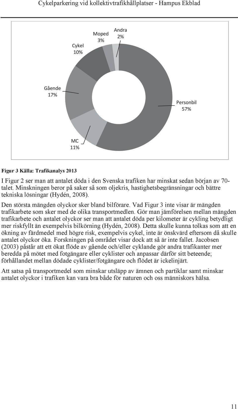Vad Figur 3 inte visar är mängden trafikarbete som sker med de olika transportmedlen.
