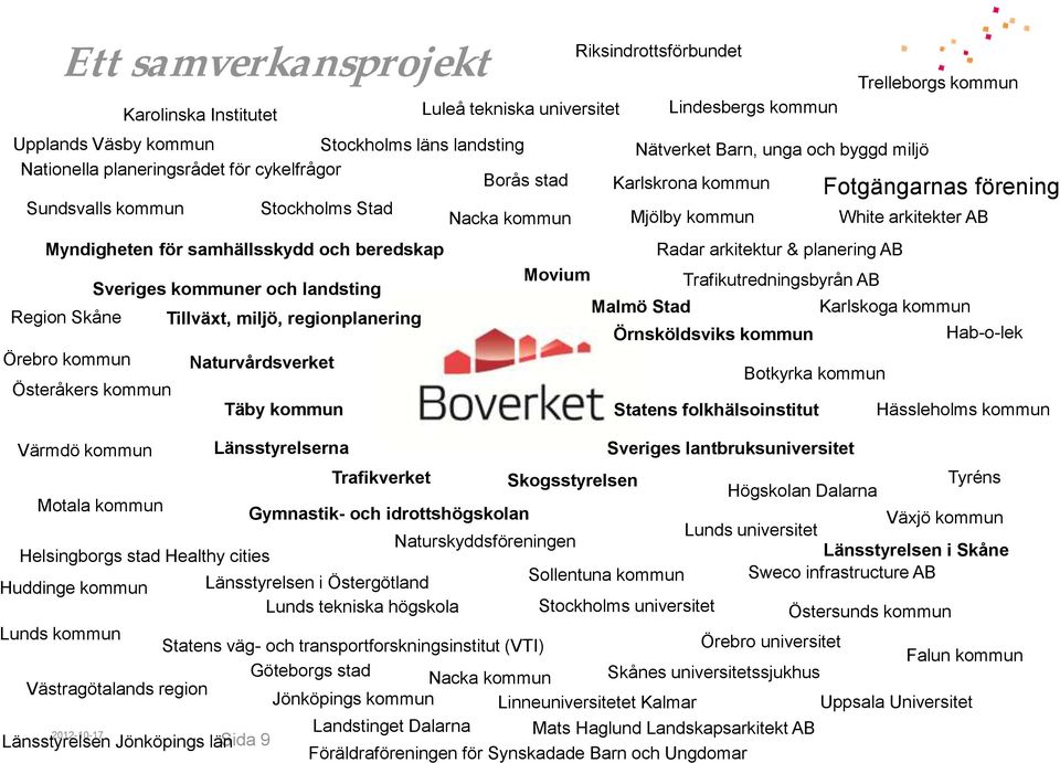 Myndigheten för samhällsskydd och beredskap Radar arkitektur & planering AB Movium Trafikutredningsbyrån AB Sveriges kommuner och landsting Malmö Stad Karlskoga kommun Region Skåne Tillväxt, miljö,