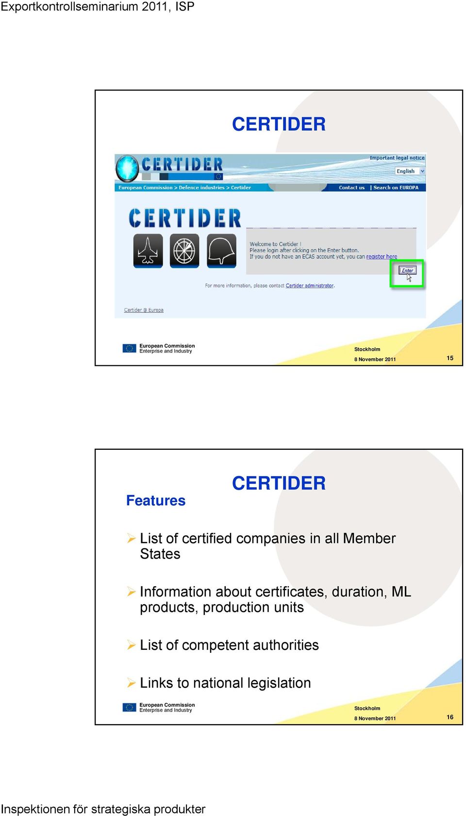 ML products, production units List of competent authorities Links to national