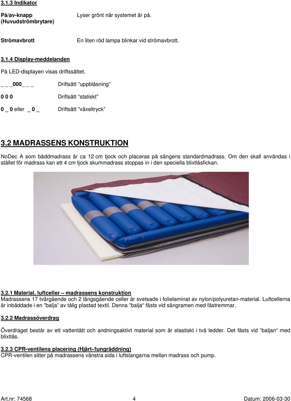 2 MADRASSENS KONSTRUKTION NoDec A som bäddmadrass är ca 12 cm tjock och placeras på sängens standardmadrass.