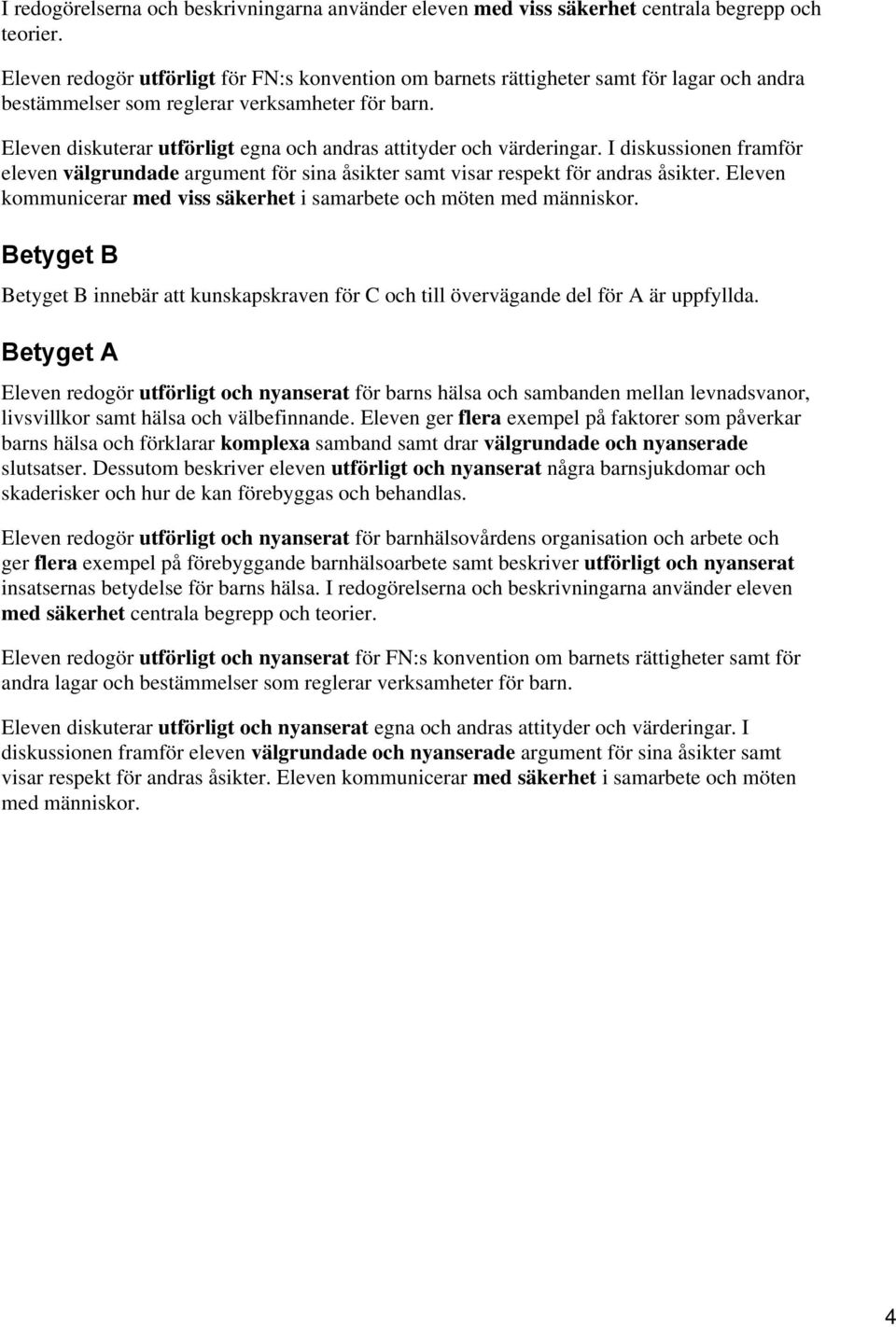 Eleven diskuterar utförligt egna och andras attityder och värderingar. I diskussionen framför eleven välgrundade argument för sina åsikter samt visar respekt för andras åsikter.