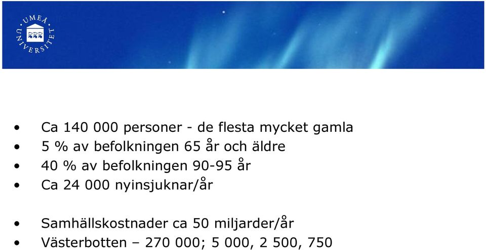 90-95 år Ca 24 000 nyinsjuknar/år Samhällskostnader