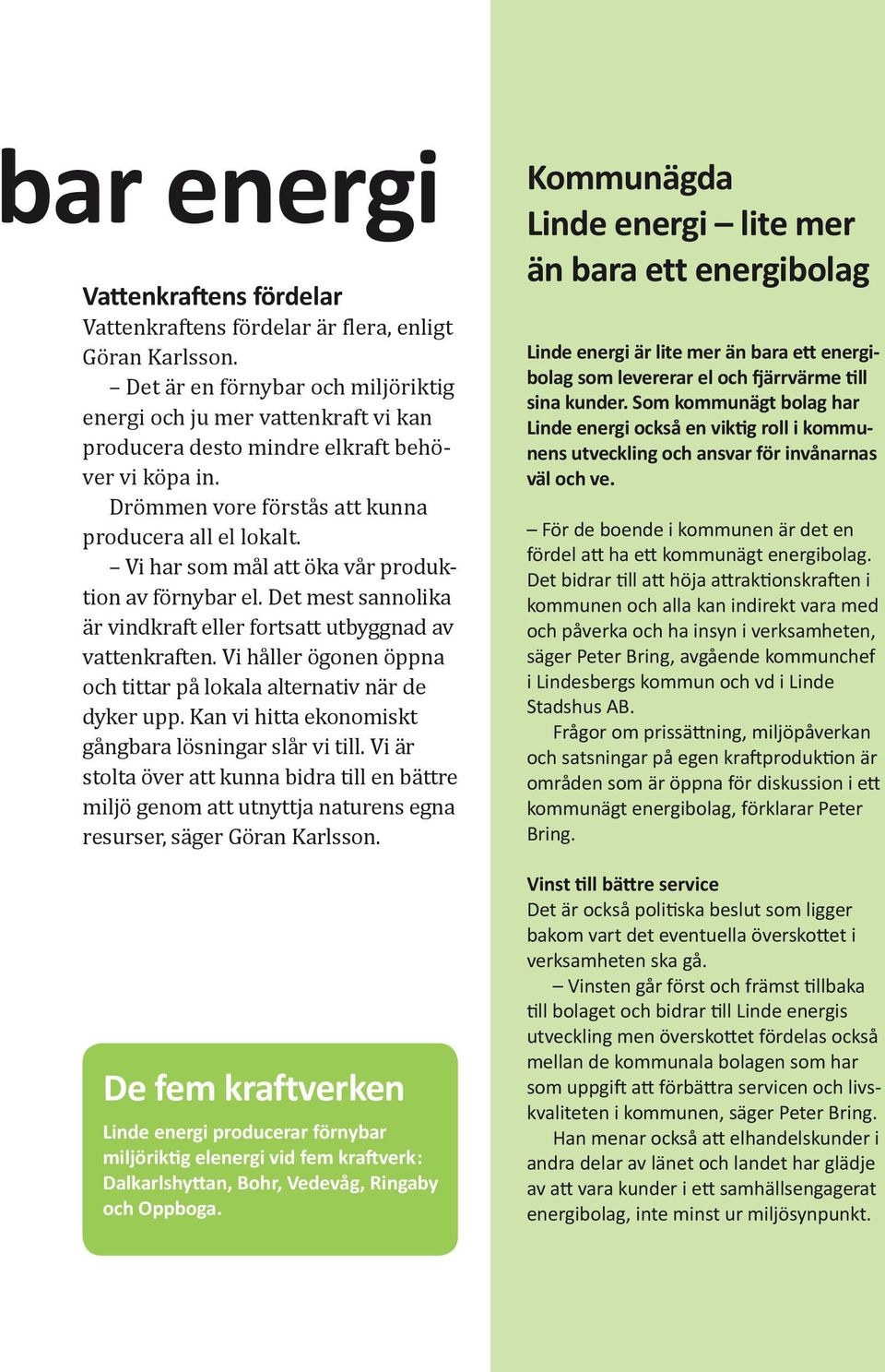Vi har som mål att öka vår produktion av förnybar el. Det mest sannolika är vindkraft eller fortsatt utbyggnad av vattenkraften.