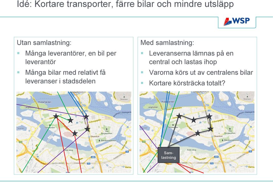 leveranser i stadsdelen Med samlastning: Leveranserna lämnas på en central