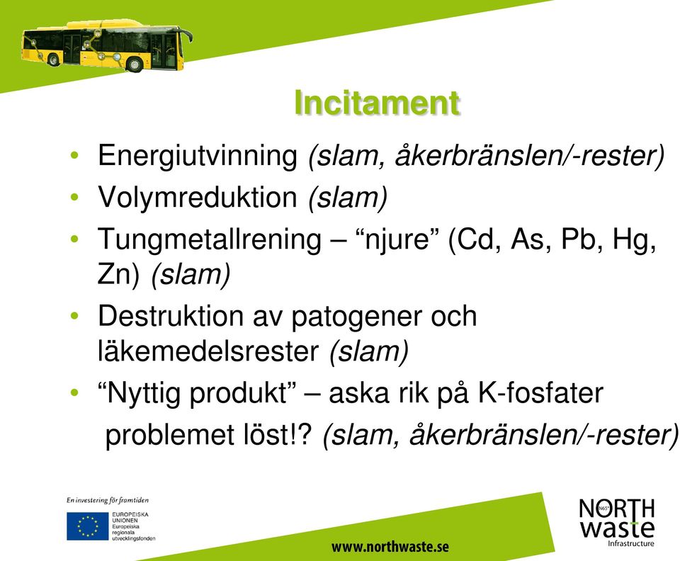 (slam) Destruktion av patogener och läkemedelsrester (slam) Nyttig