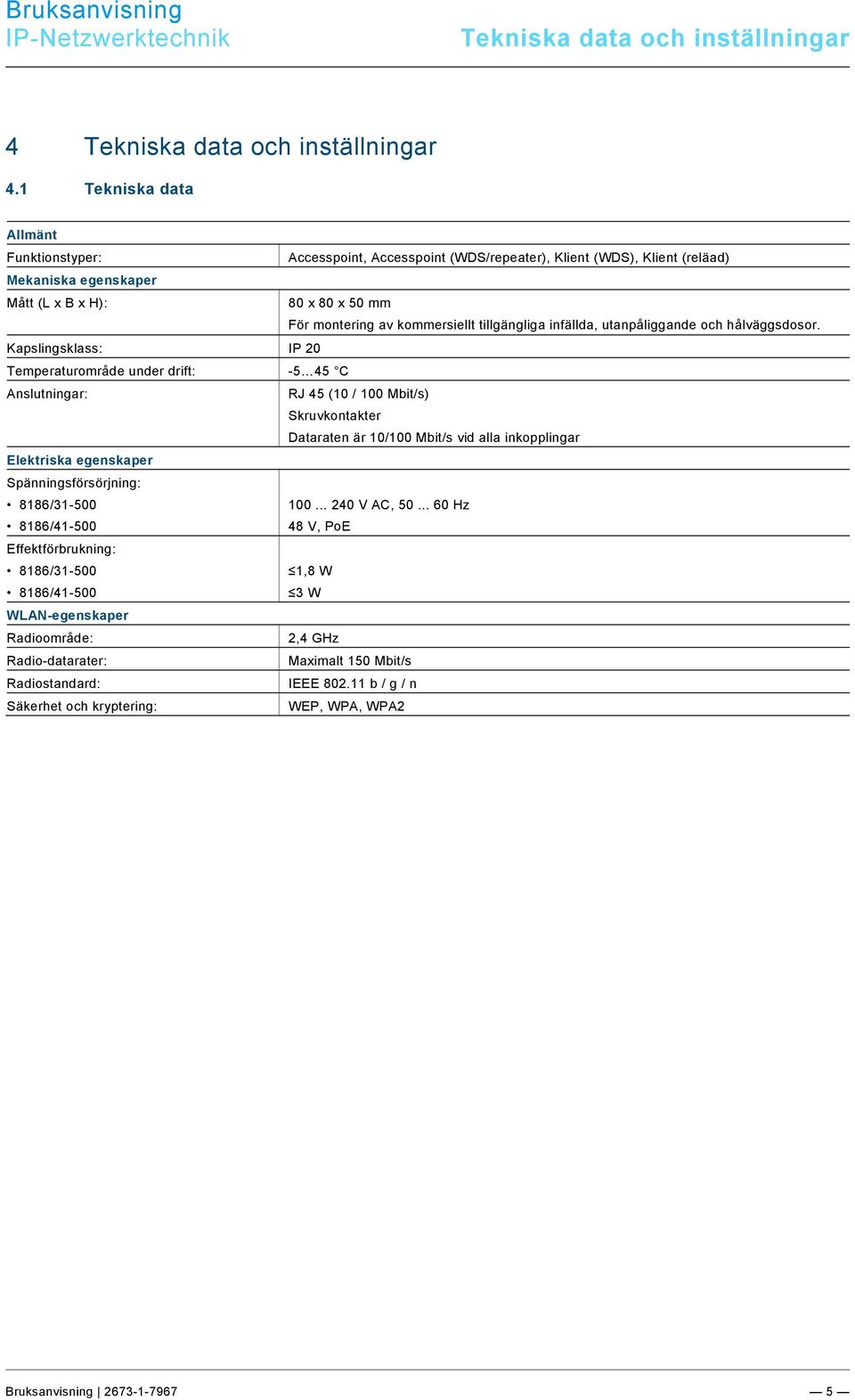 docx @ 277382 @ 1 @ 1 4 Tekniska data och inställningar Pos: 14 /Layout bis 2014-11-11/Online-Dokumentation (+KNX)/Technische Daten/Sonstige Bereiche/Technische Daten - 8186-31 -- ABB @