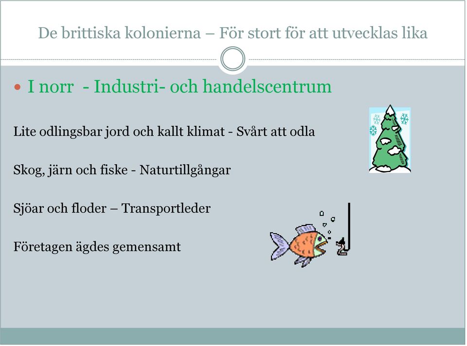 kallt klimat - Svårt att odla Skog, järn och fiske -