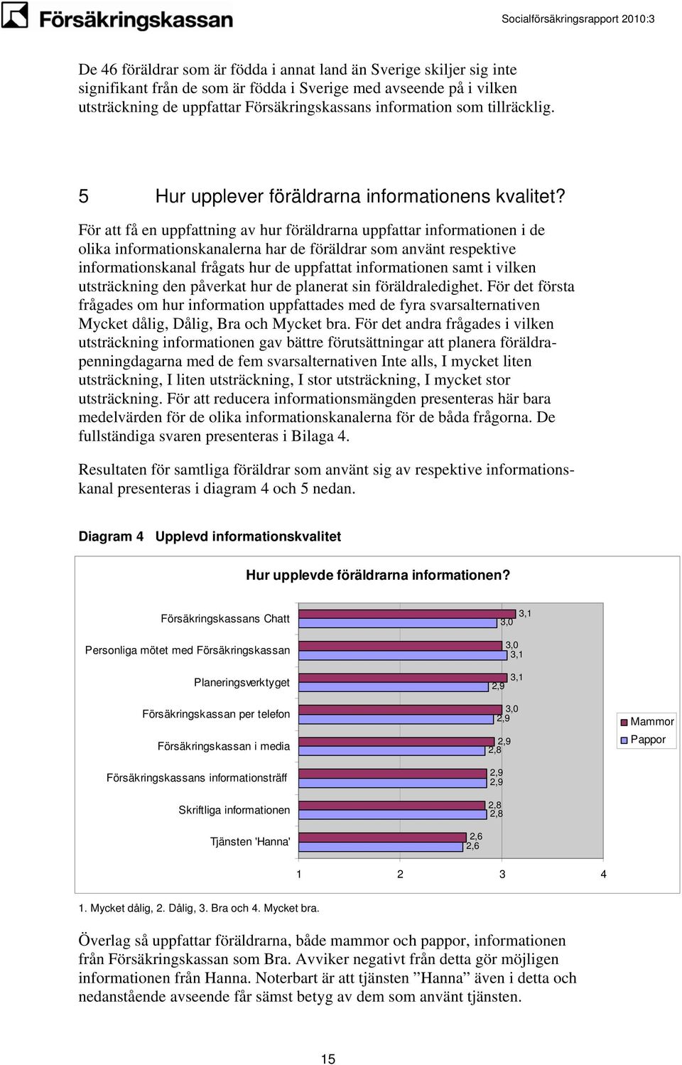 För att få en uppfattning av hur föräldrarna uppfattar informationen i de olika informationskanalerna har de föräldrar som använt respektive informationskanal frågats hur de uppfattat informationen