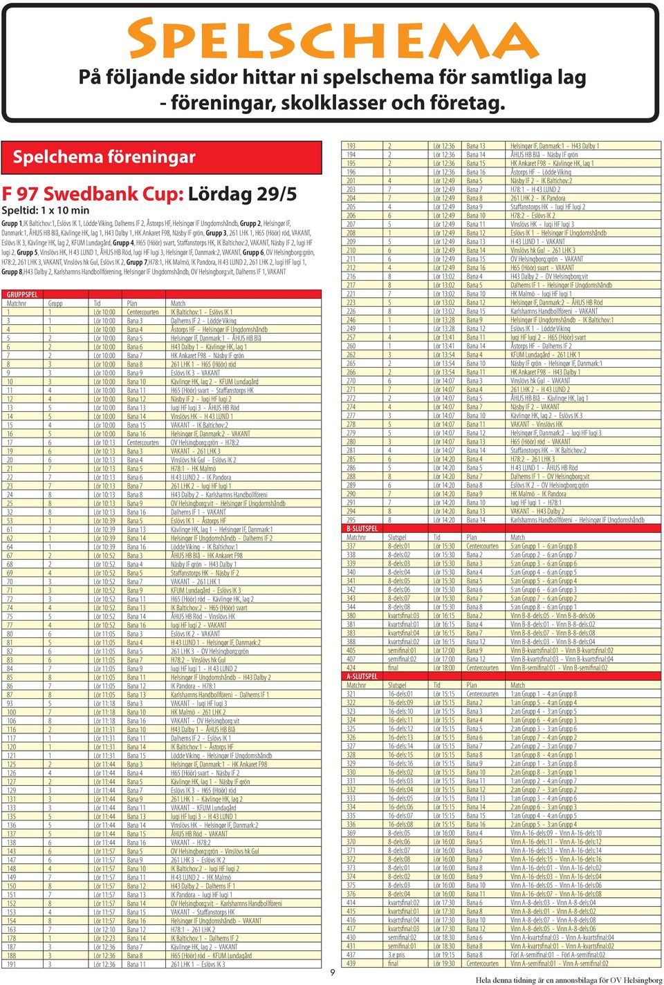Blå, Kävlinge HK, lag 1, H43 Dalby 1, HK Ankaret F98, Näsby IF grön, Grupp 3, 261 LHK 1, H65 (Höör) röd, VAKANT, Eslövs IK 3, Kävlinge HK, lag 2, KFUM Lundagård, Grupp 4, H65 (Höör) svart,