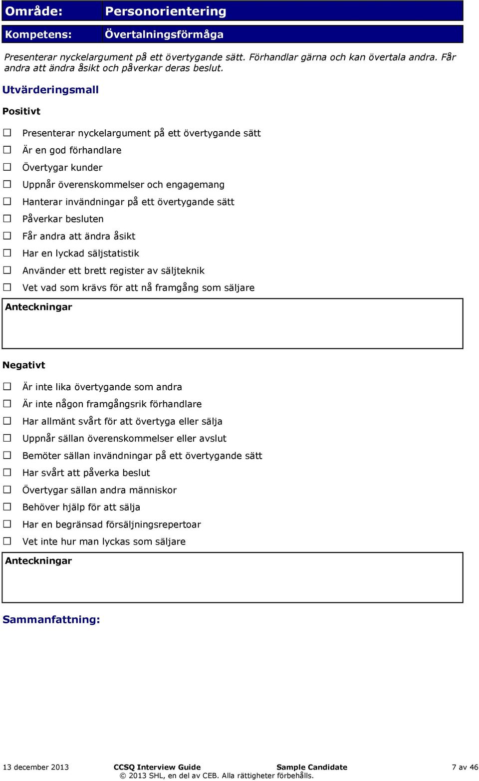 sätt Påverkar besluten Får andra att ändra åsikt Har en lyckad säljstatistik Använder ett brett register av säljteknik Vet vad som krävs för att nå framgång som säljare Negativt Är inte lika