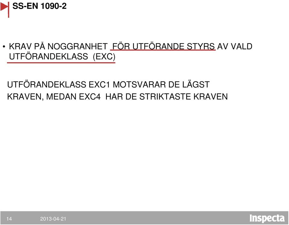 (EXC) UTFÖRANDEKLASS EXC1 MOTSVARAR DE