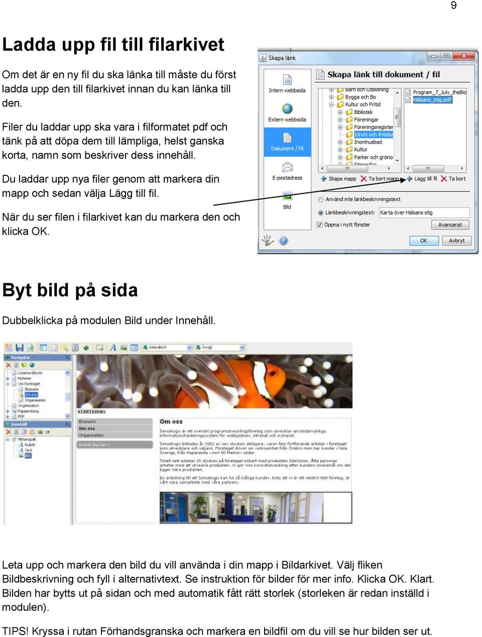 Du laddar upp nya filer genom att markera din mapp och sedan välja Lägg till fil. När du ser filen i filarkivet kan du markera den och klicka OK.