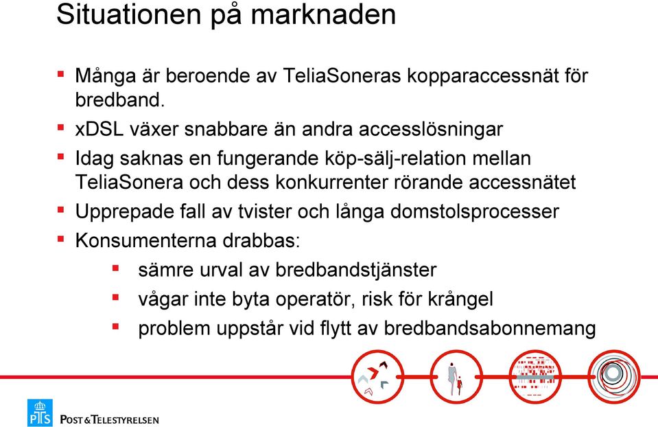 och dess konkurrenter rörande accessnätet Upprepade fall av tvister och långa domstolsprocesser Konsumenterna