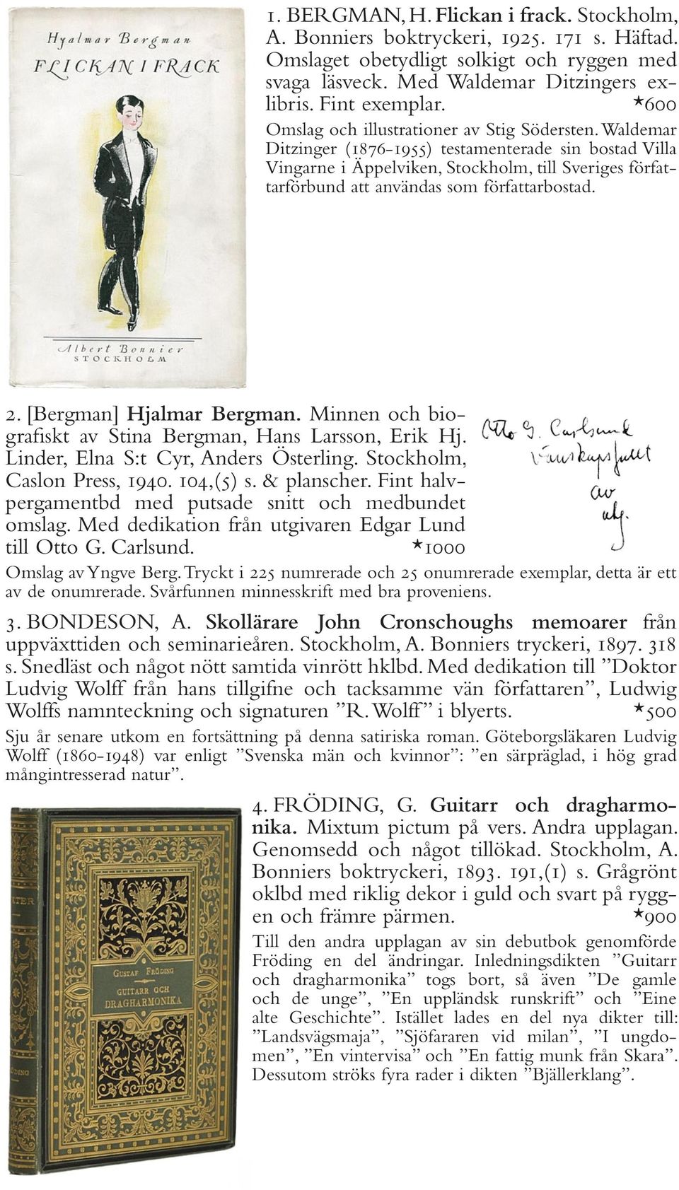 Waldemar Ditzinger (1876-1955) testamenterade sin bostad Villa Vingarne i Äppelviken, Stockholm, till Sveriges författarförbund att användas som författarbostad. 2. [Bergman] Hjalmar Bergman.