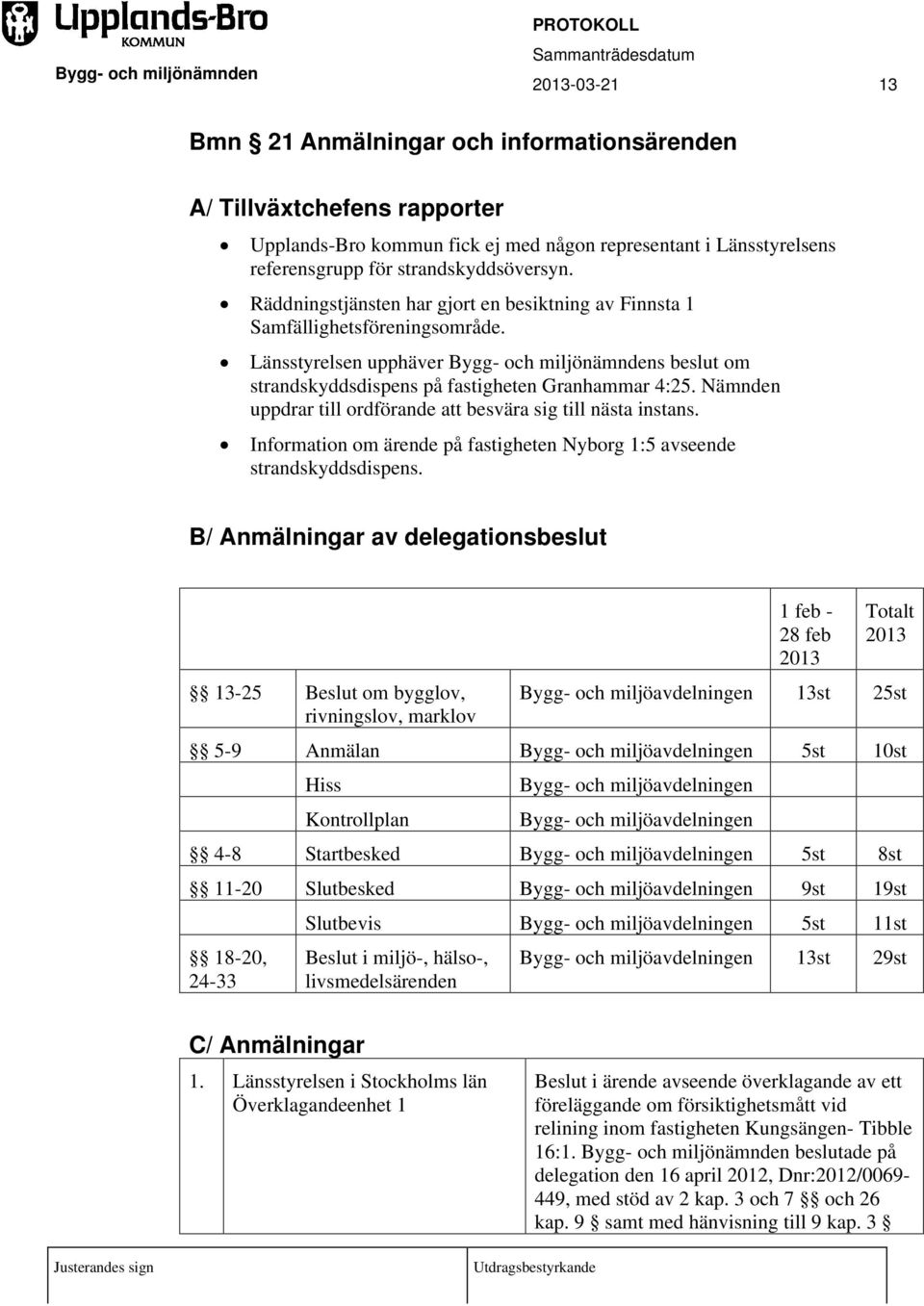 Nämnden uppdrar till ordförande att besvära sig till nästa instans. Information om ärende på fastigheten Nyborg 1:5 avseende strandskyddsdispens.