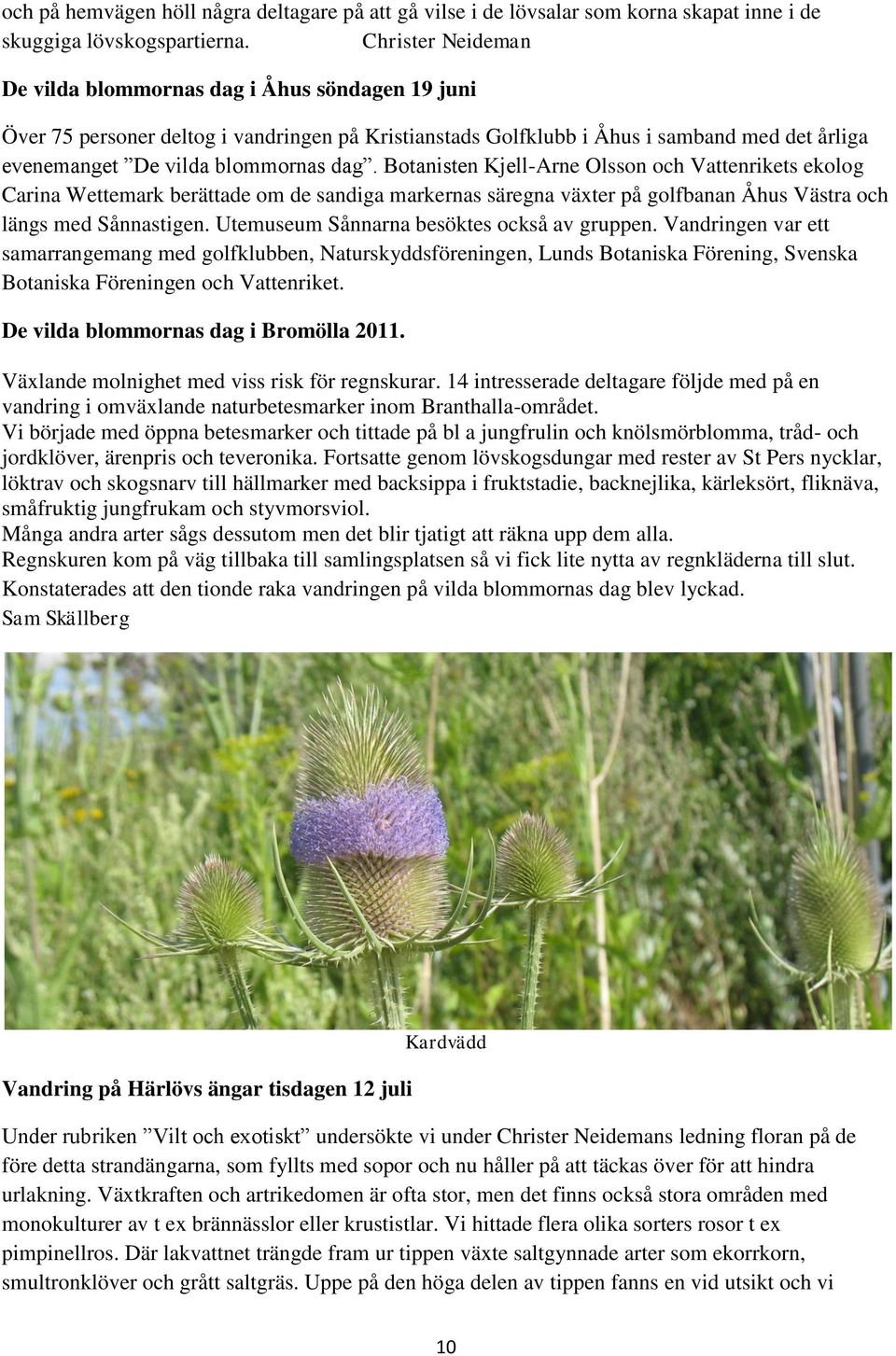 Botanisten Kjell-Arne Olsson och Vattenrikets ekolog Carina Wettemark berättade om de sandiga markernas säregna växter på golfbanan Åhus Västra och längs med Sånnastigen.