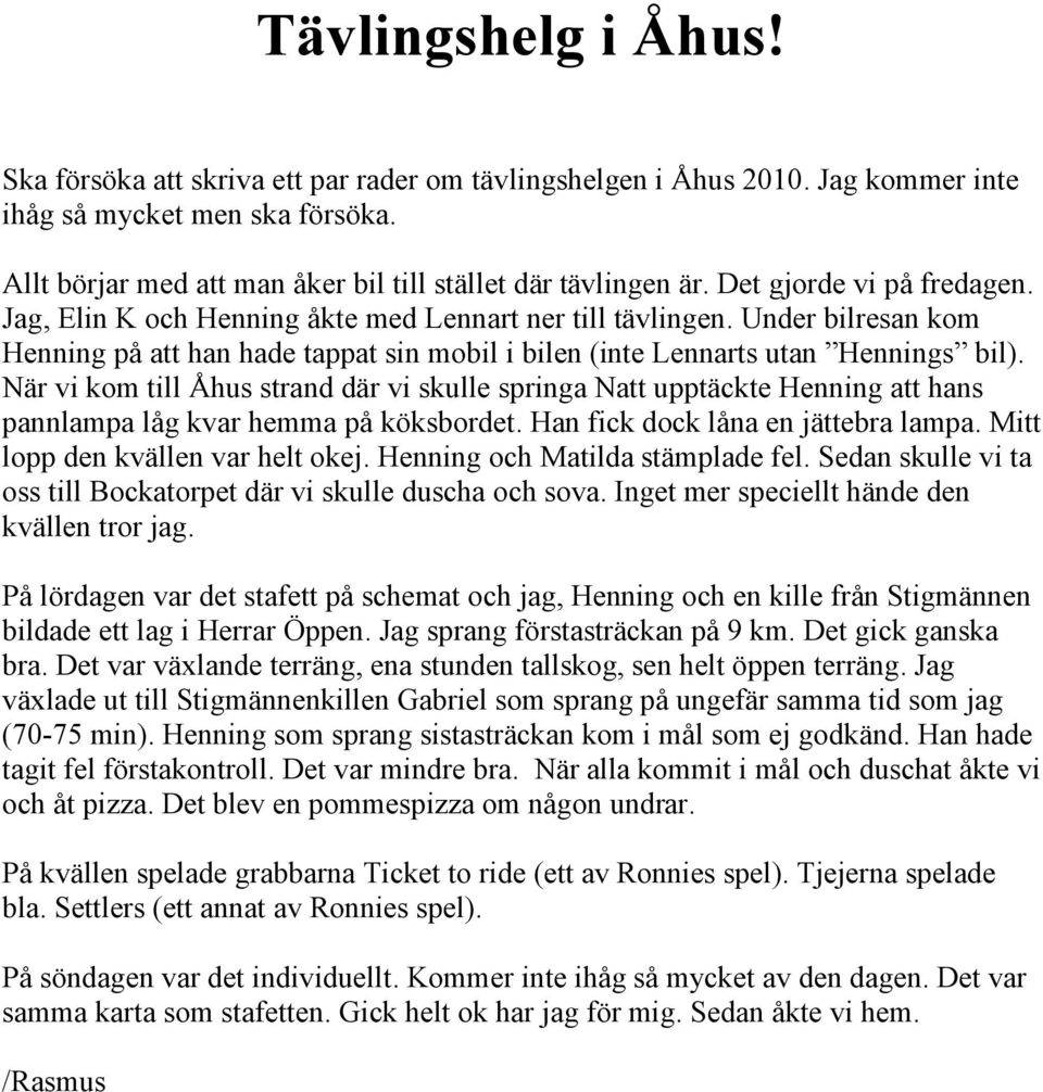 När vi kom till Åhus strand där vi skulle springa Natt upptäckte Henning att hans pannlampa låg kvar hemma på köksbordet. Han fick dock låna en jättebra lampa. Mitt lopp den kvällen var helt okej.