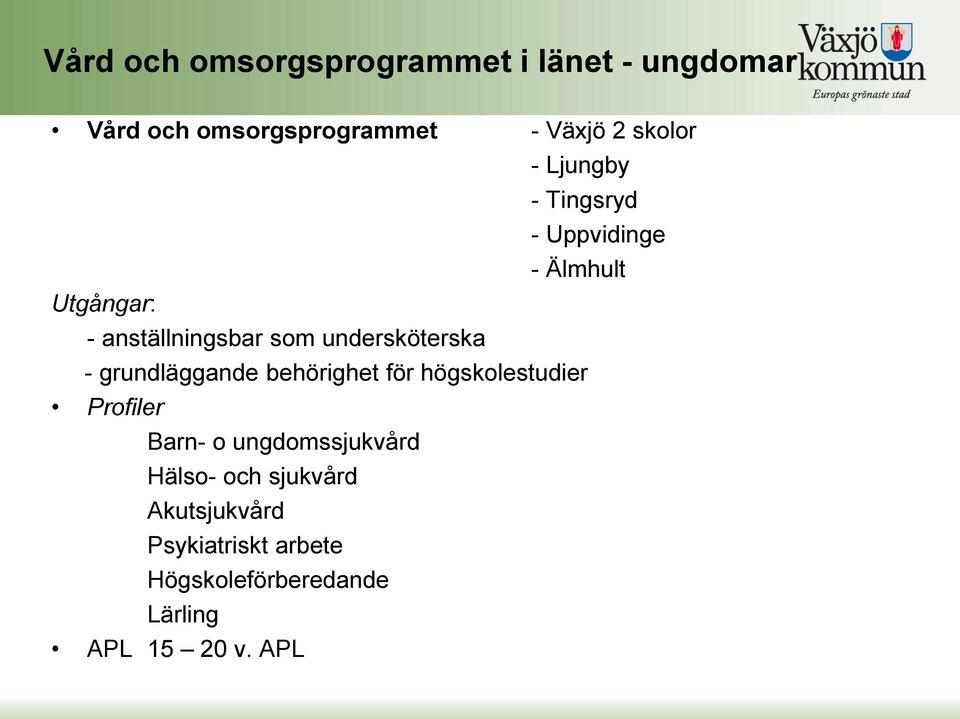 undersköterska - grundläggande behörighet för högskolestudier Profiler Barn- o