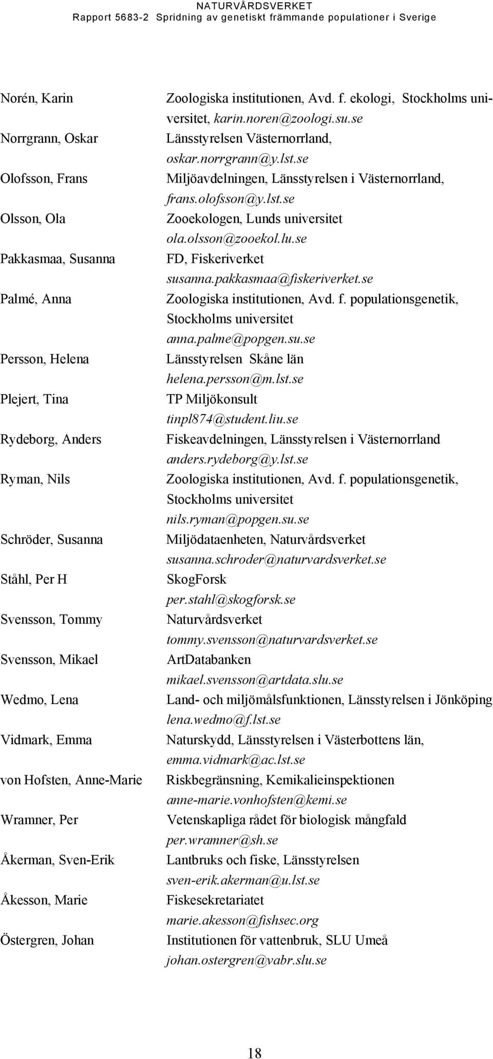 ekologi, Stockholms universitet, karin.noren@zoologi.su.se Länsstyrelsen Västernorrland, oskar.norrgrann@y.lst.se Miljöavdelningen, Länsstyrelsen i Västernorrland, frans.olofsson@y.lst.se Zooekologen, Lunds universitet ola.