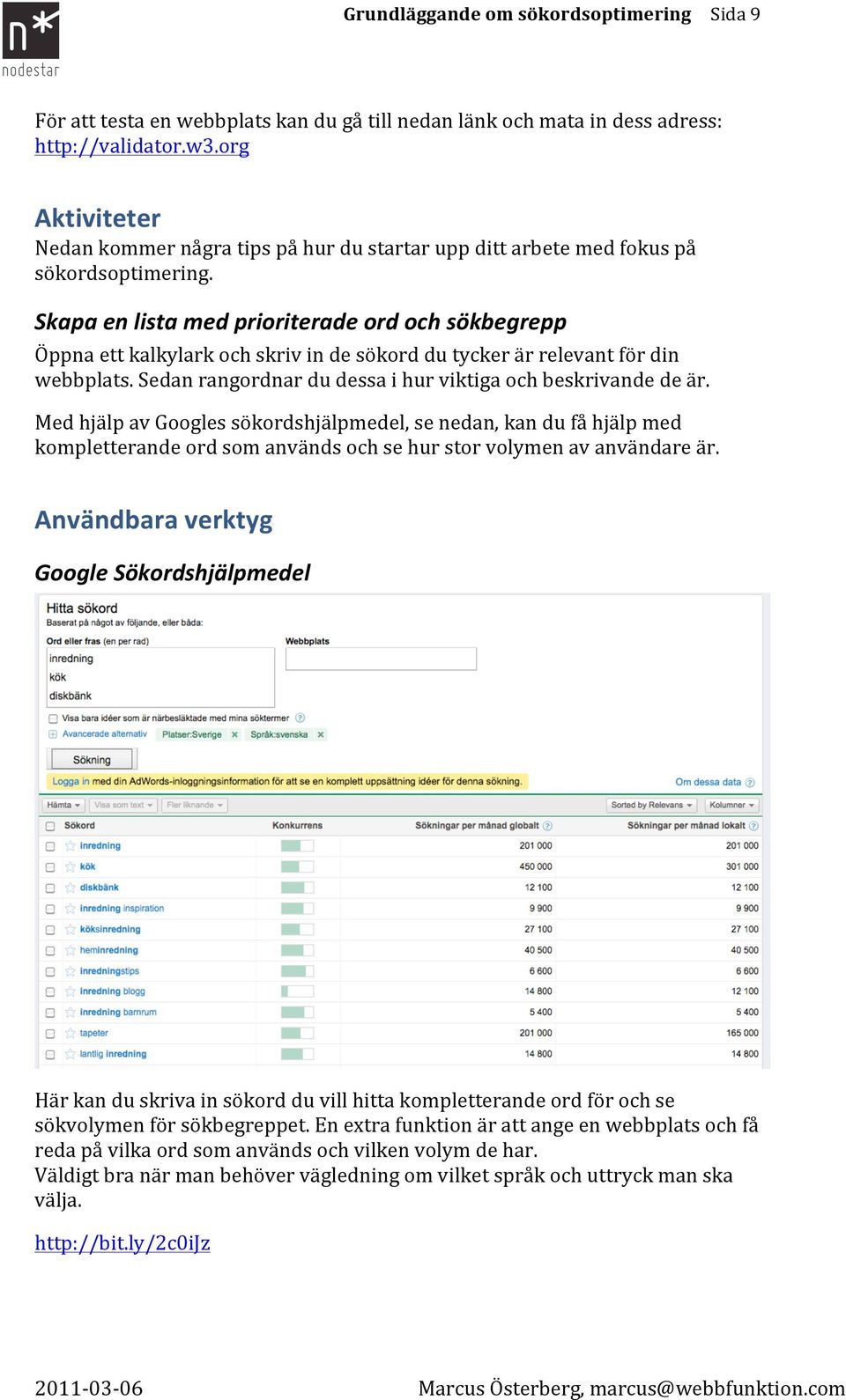 Skapa en lista med prioriterade ord och sökbegrepp Öppna ett kalkylark och skriv in de sökord du tycker är relevant för din webbplats. Sedan rangordnar du dessa i hur viktiga och beskrivande de är.