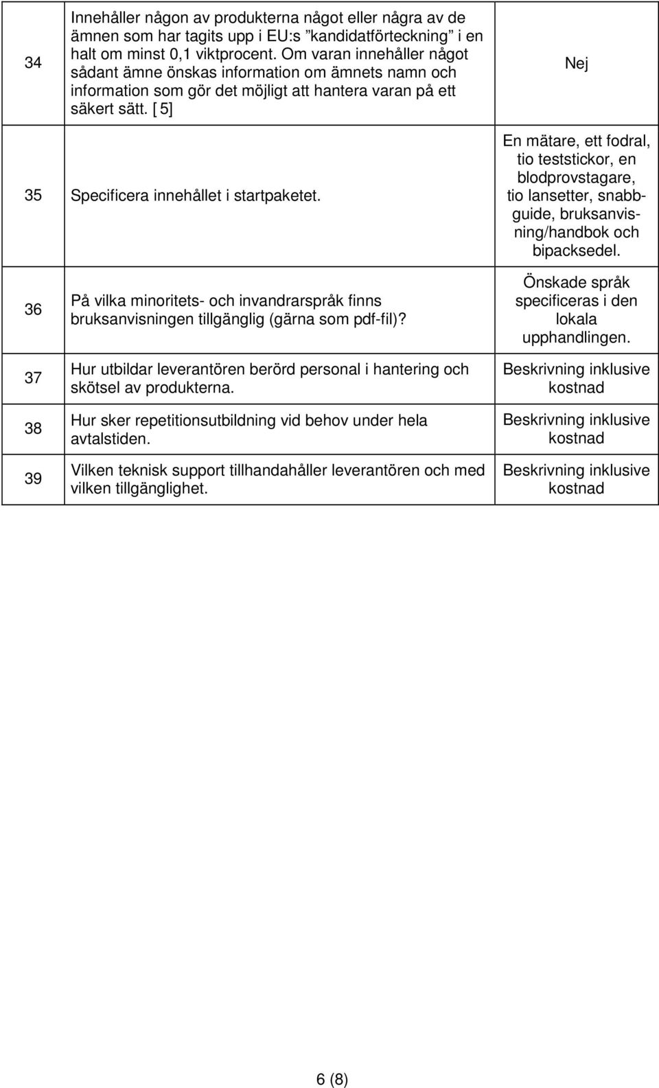 En mätare, ett fodral, tio teststickor, en blodprovstagare, tio lansetter, snabbguide, bruksanvisning/handbok och bipacksedel.