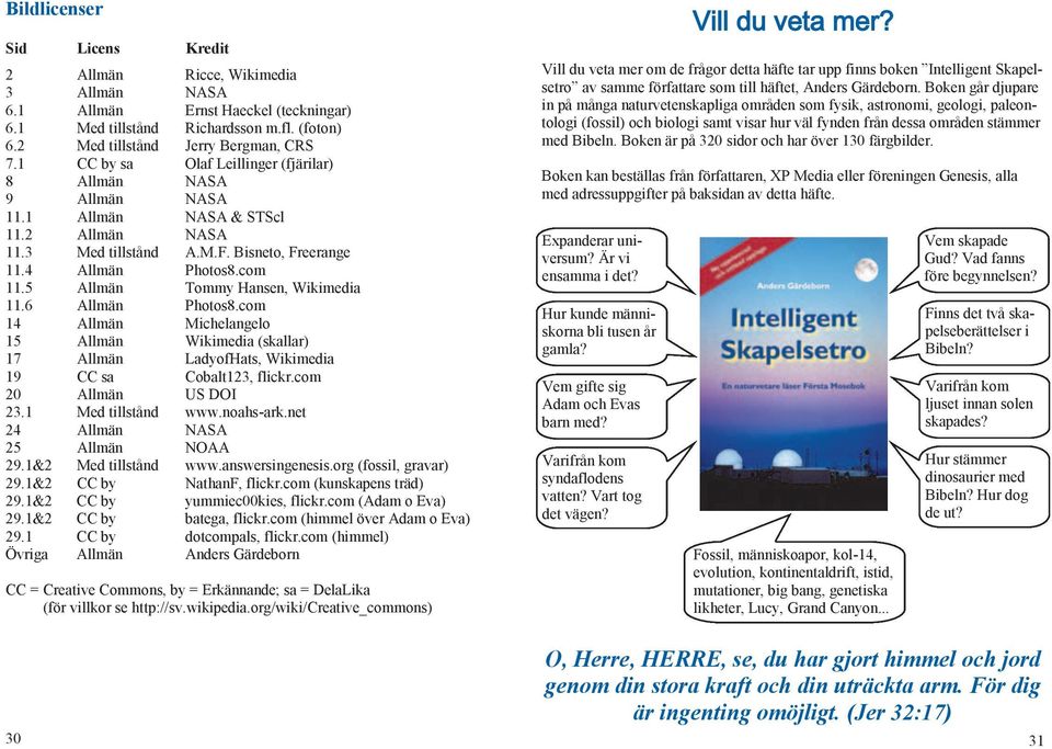 5 Allmän Tommy Hansen, Wikimedia 11.6 Allmän Photos8.com 14.0 Allmän Michelangelo 15.0 Allmän Wikimedia (skallar) 17.0 Allmän LadyofHats, Wikimedia 19.0 CC sa Cobalt123, flickr.com 20.