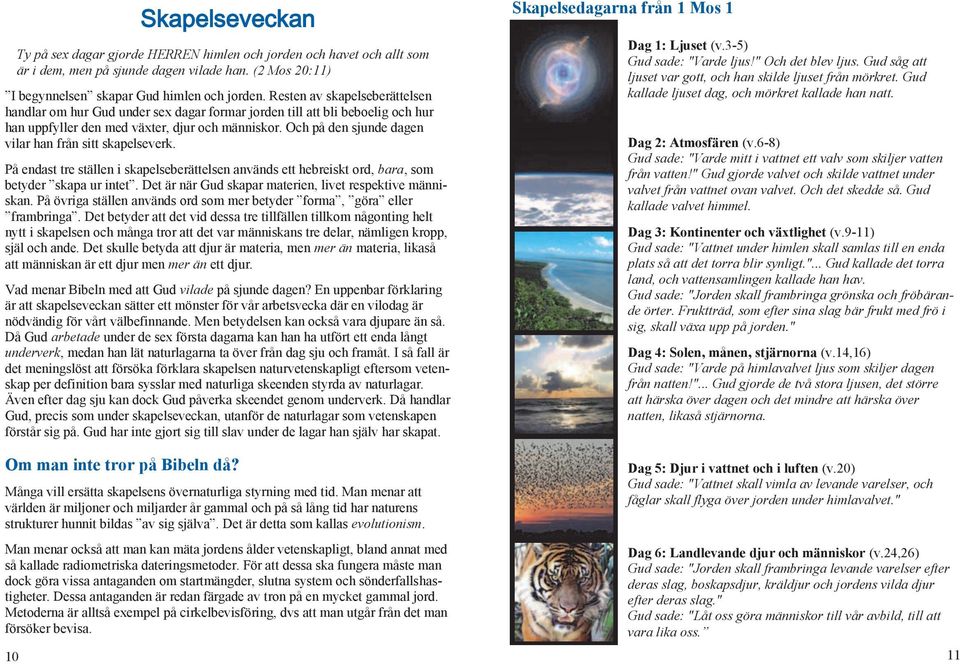 Och på den sjunde dagen vilar han från sitt skapelseverk. På endast tre ställen i skapelseberättelsen används ett hebreiskt ord, bara, som betyder skapa ur intet.