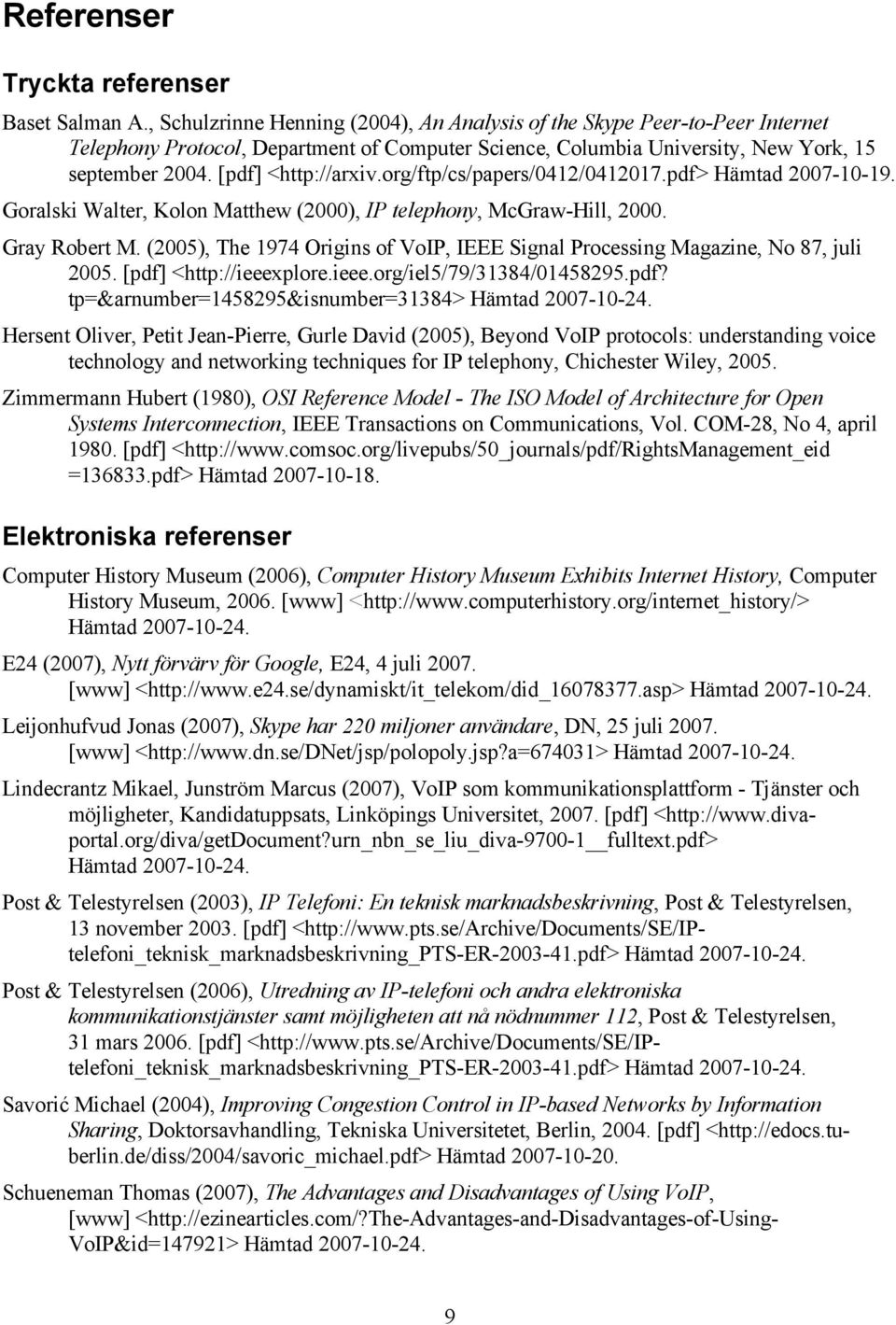 org/ftp/cs/papers/0412/0412017.pdf> Hämtad 2007-10-19. Goralski Walter, Kolon Matthew (2000), IP telephony, McGraw-Hill, 2000. Gray Robert M.