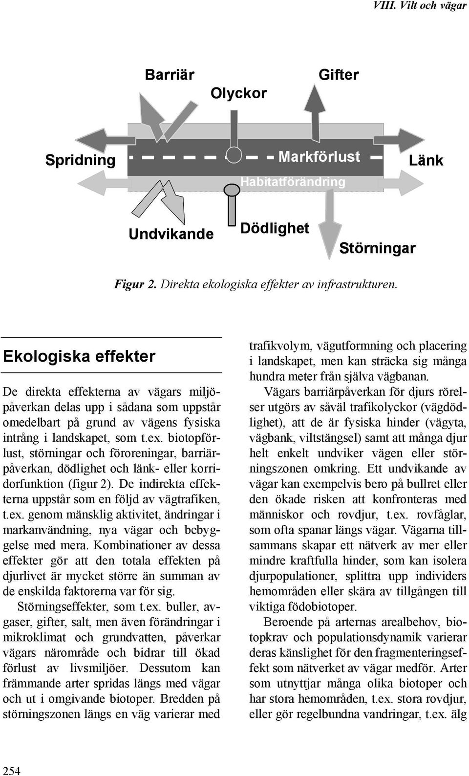 biotopförlust, störningar och föroreningar, barriärpåverkan, dödlighet och länk- eller korridorfunktion (figur 2). De indirekta effekterna uppstår som en följd av vägtrafiken, t.ex.