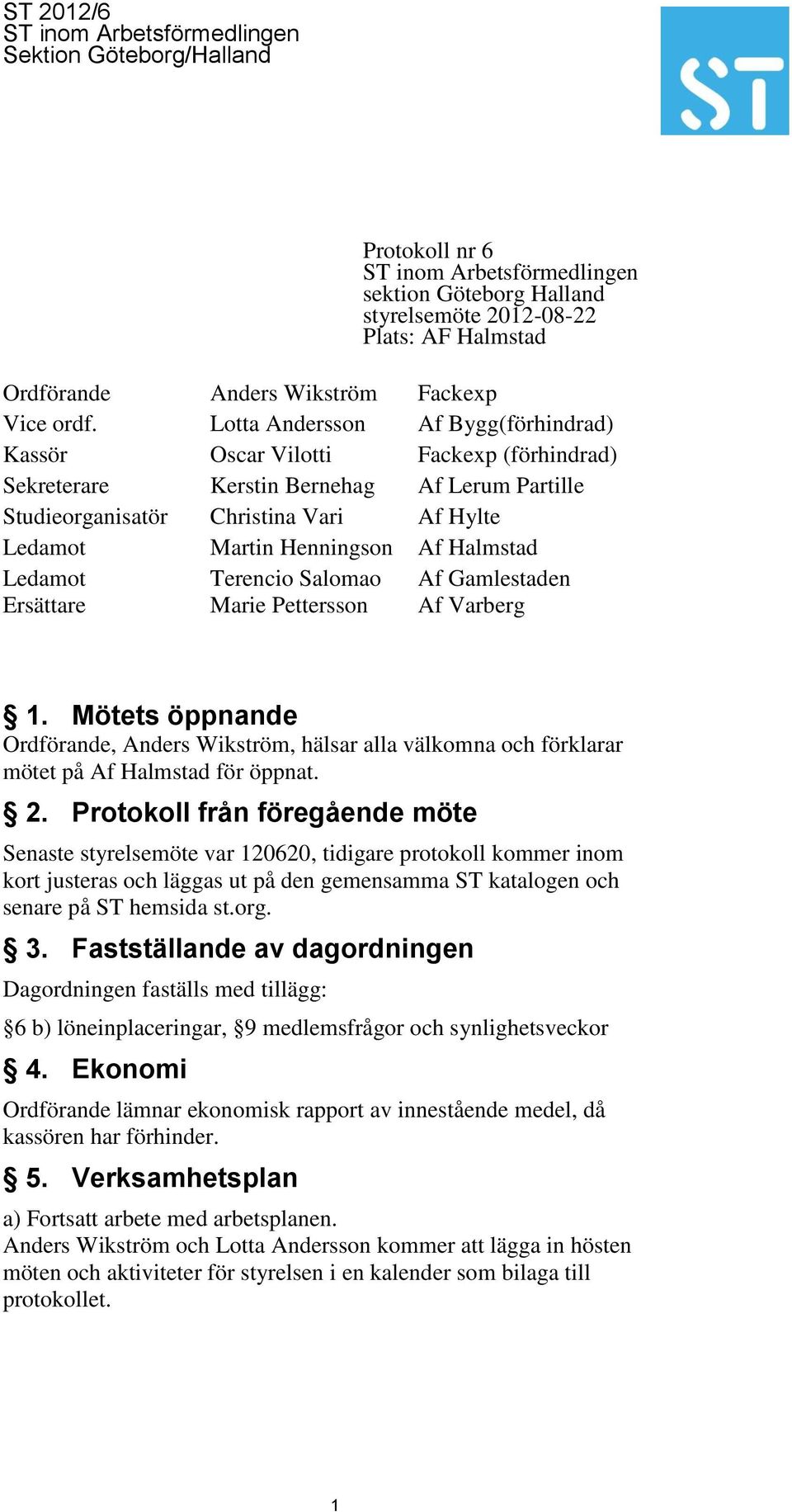 Halmstad Ledamot Terencio Salomao Af Gamlestaden Ersättare Marie Pettersson Af Varberg 1.