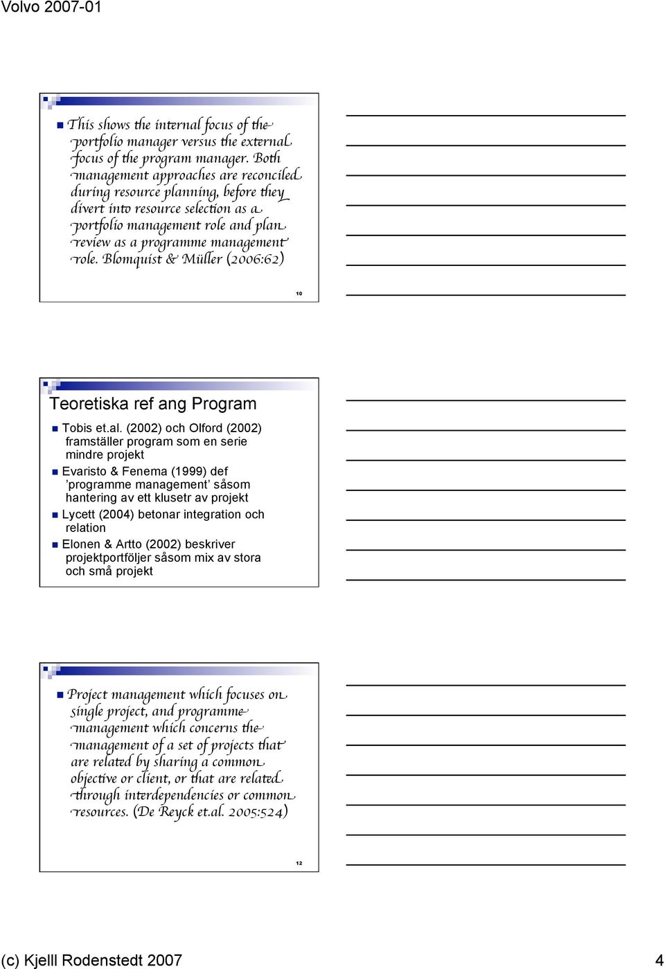 Blomquist & Müller (2006:62) 10 Teoretiska ref ang Program Tobis et.al.