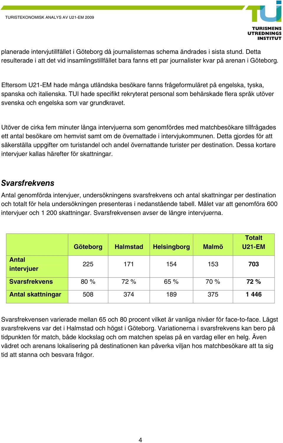 Eftersom U21-EM hade många utländska besökare fanns frågeformuläret på engelska, tyska, spanska och italienska.