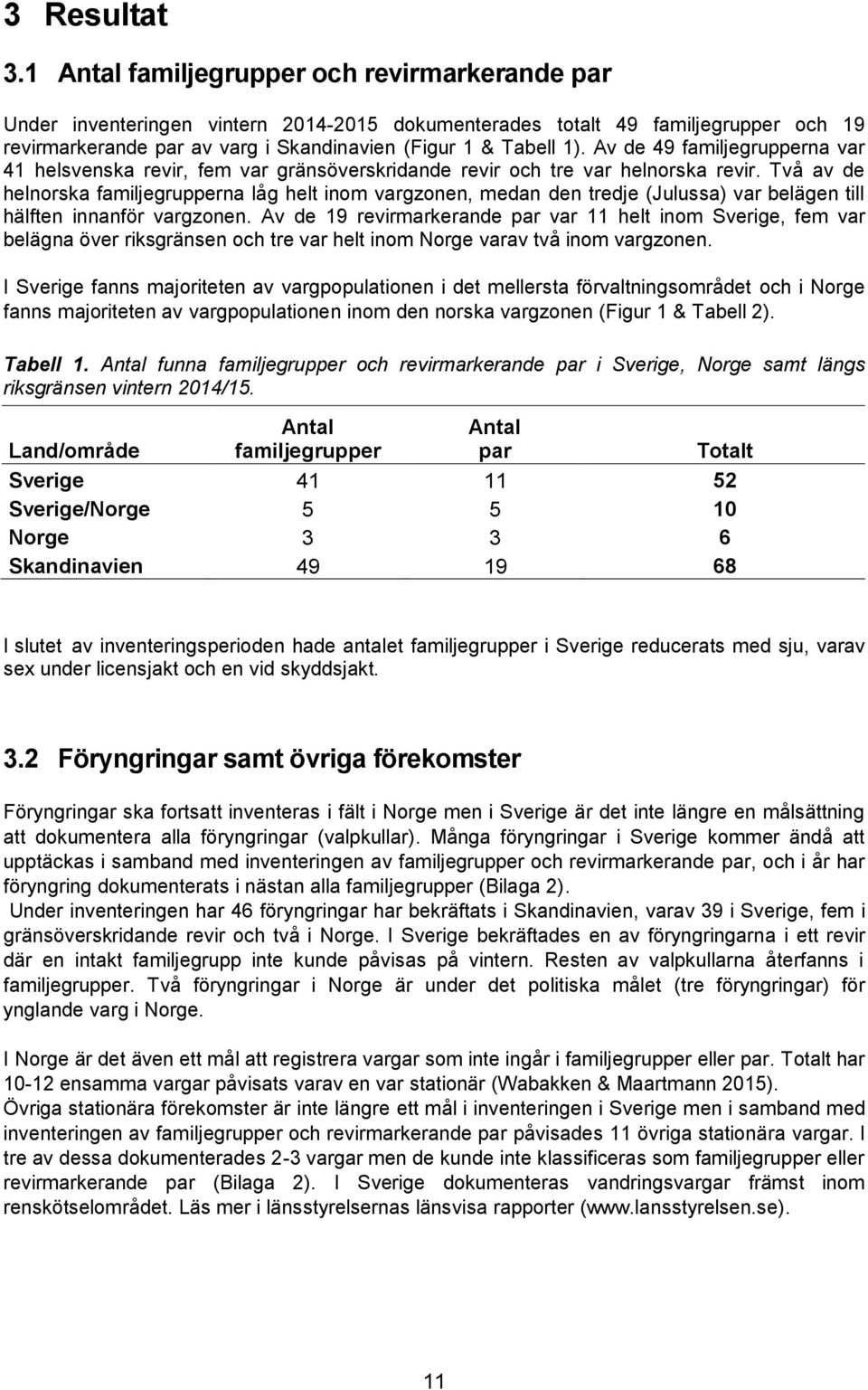 Av de 49 familjegrupperna var 41 helsvenska revir, fem var gränsöverskridande revir och tre var helnorska revir.