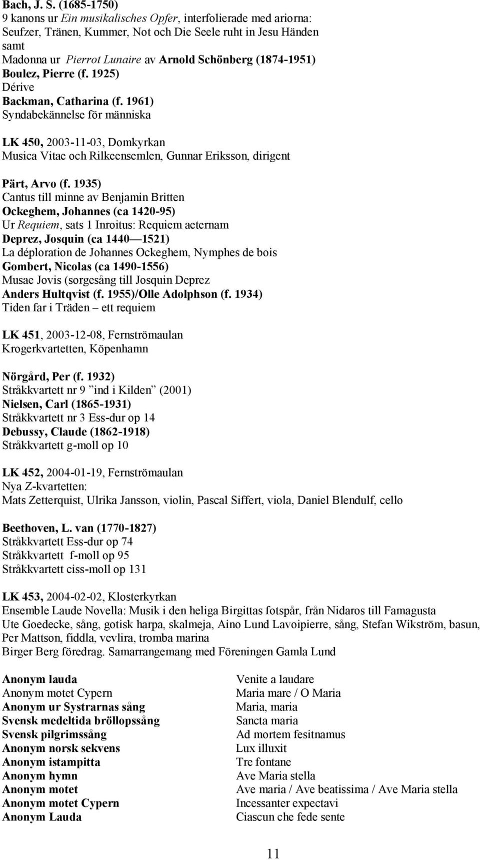 (1874-1951) Boulez, Pierre (f. 1925) Dérive Backman, Catharina (f.