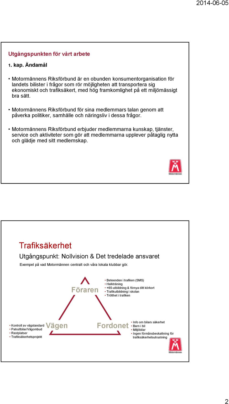 miljömässigt bra sätt. Motormännens Riksförbund för sina medlemmars talan genom att påverka politiker, samhälle och näringsliv i dessa frågor.