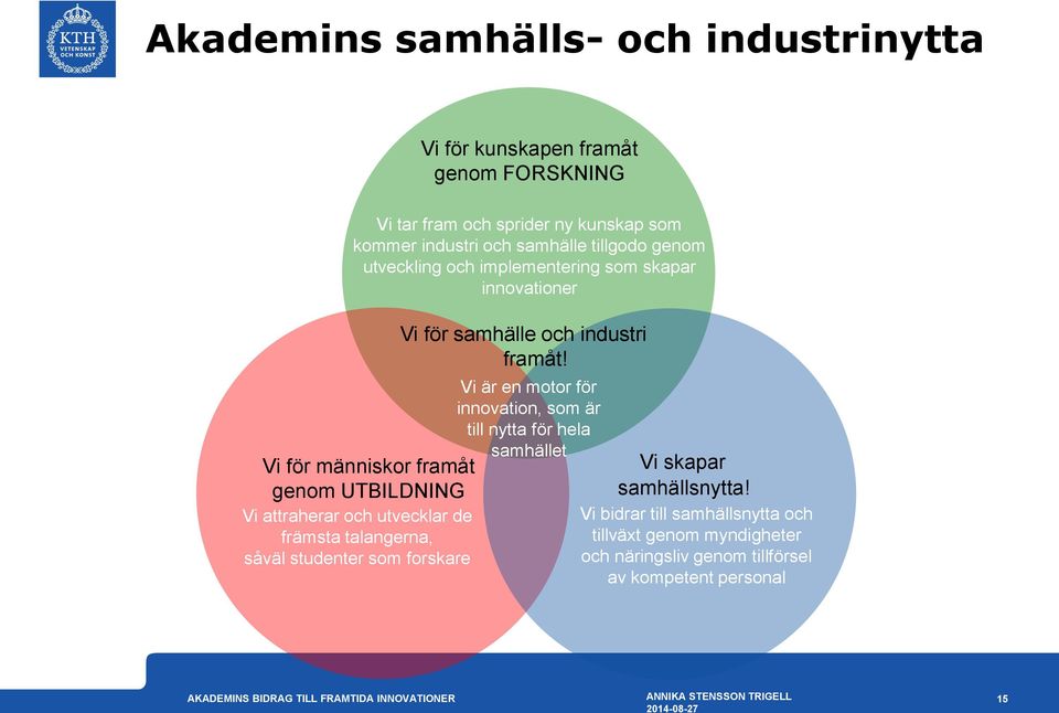 främsta talangerna, såväl studenter som forskare Vi för samhälle och industri framåt!