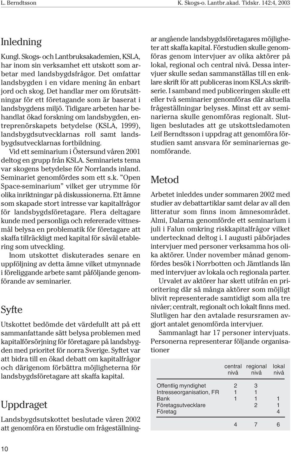 Tidigare arbeten har behandlat ökad forskning om landsbygden, entreprenörskapets betydelse (KSLA, 1999), landsbygdsutvecklarnas roll samt landsbygdsutvecklarnas fortbildning.