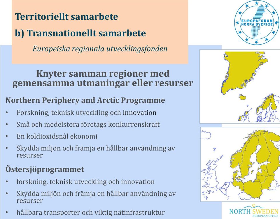 företags konkurrenskraft En koldioxidsnål ekonomi Skydda miljön och främja en hållbar användning av resurser Östersjöprogrammet