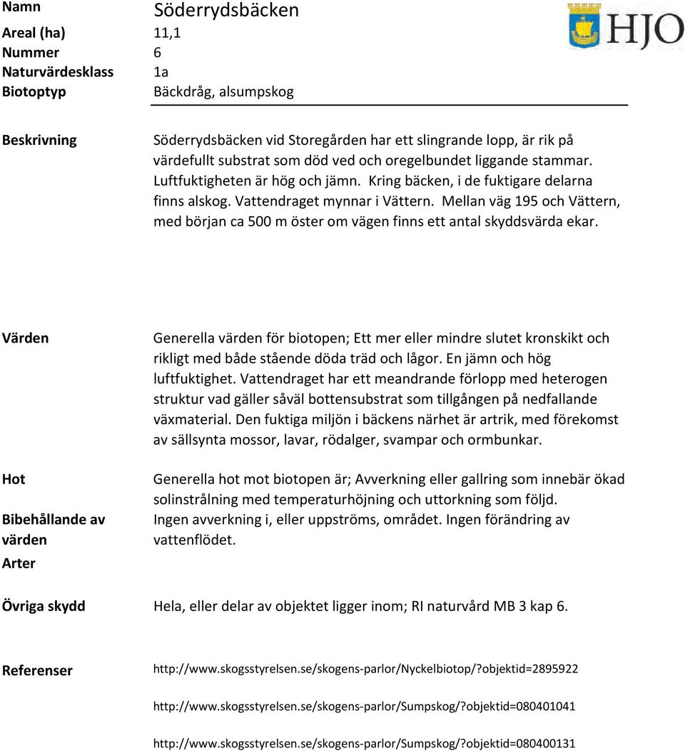 Mellan väg 195 och Vättern, med början ca 500 m öster om vägen finns ett antal skyddsvärda ekar.