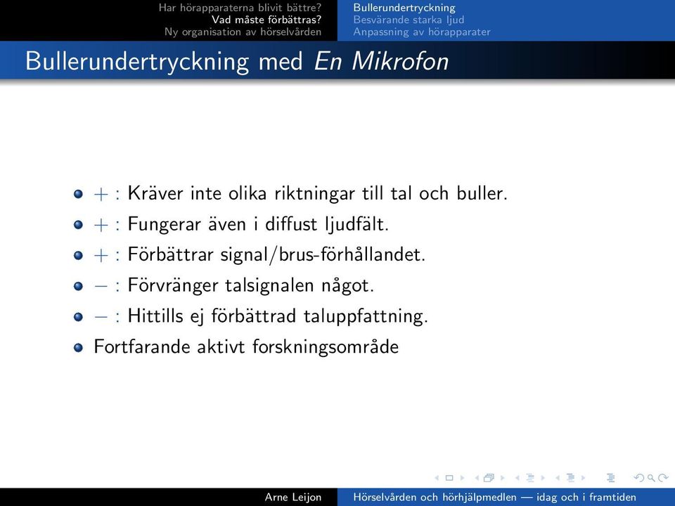 buller. + : Fungerar även i diffust ljudfält. + : Förbättrar signal/brus-förhållandet.