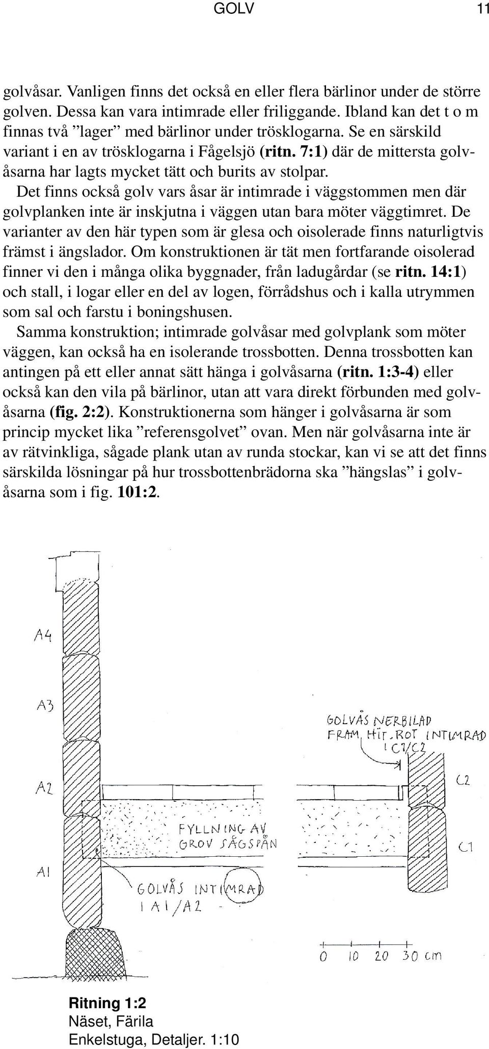 7:1) där de mittersta golvåsarna har lagts mycket tätt och burits av stolpar.