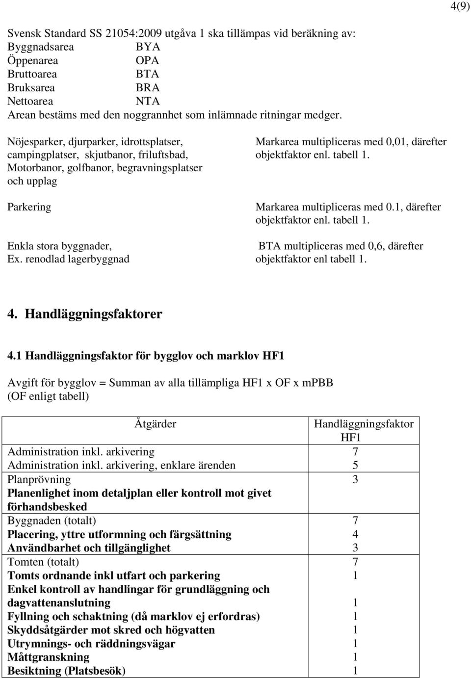 Motorbanor, golfbanor, begravningsplatser och upplag Parkering Markarea multipliceras med 0., därefter objektfaktor enl. tabell. Enkla stora byggnader, BTA multipliceras med 0,6, därefter Ex.