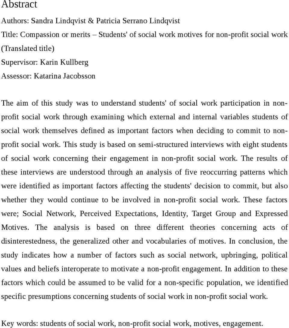 of social work themselves defined as important factors when deciding to commit to nonprofit social work.