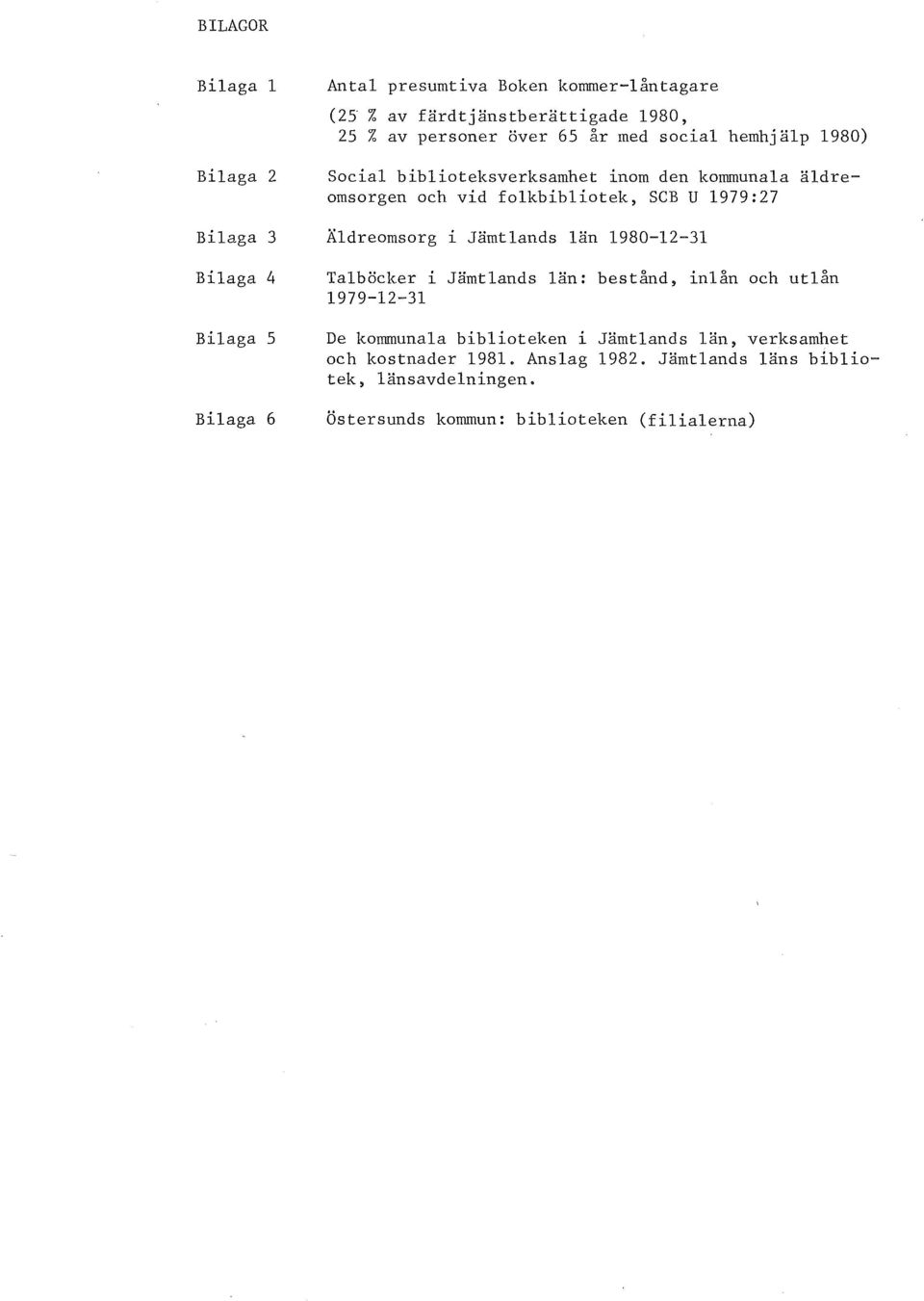 1979:27 Äldreomsorg i Jämtlands län 1980-12-31 Talböcker i Jämtlands län: bestånd, inlån och utlån 1979-12-31 De kommunala biblioteken i