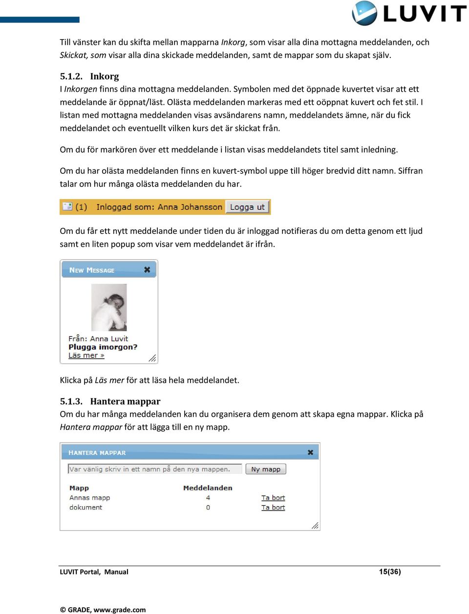 I listan med mottagna meddelanden visas avsändarens namn, meddelandets ämne, när du fick meddelandet och eventuellt vilken kurs det är skickat från.